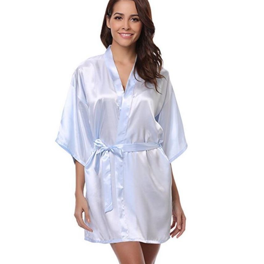 RB032 New Silk Kimono Robe Bathrobe Women Silk Bridesmaid Robes Sexy Navy Blue Robes Satin Robe Ladies Dressing Gowns