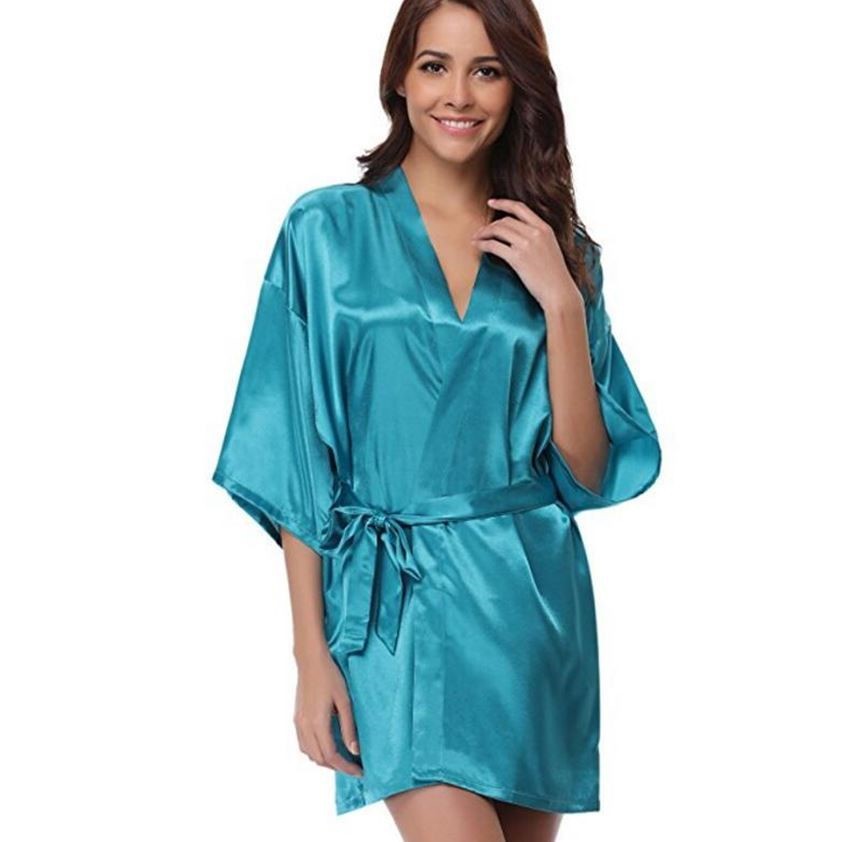 RB032 New Silk Kimono Robe Bathrobe Women Silk Bridesmaid Robes Sexy Navy Blue Robes Satin Robe Ladies Dressing Gowns