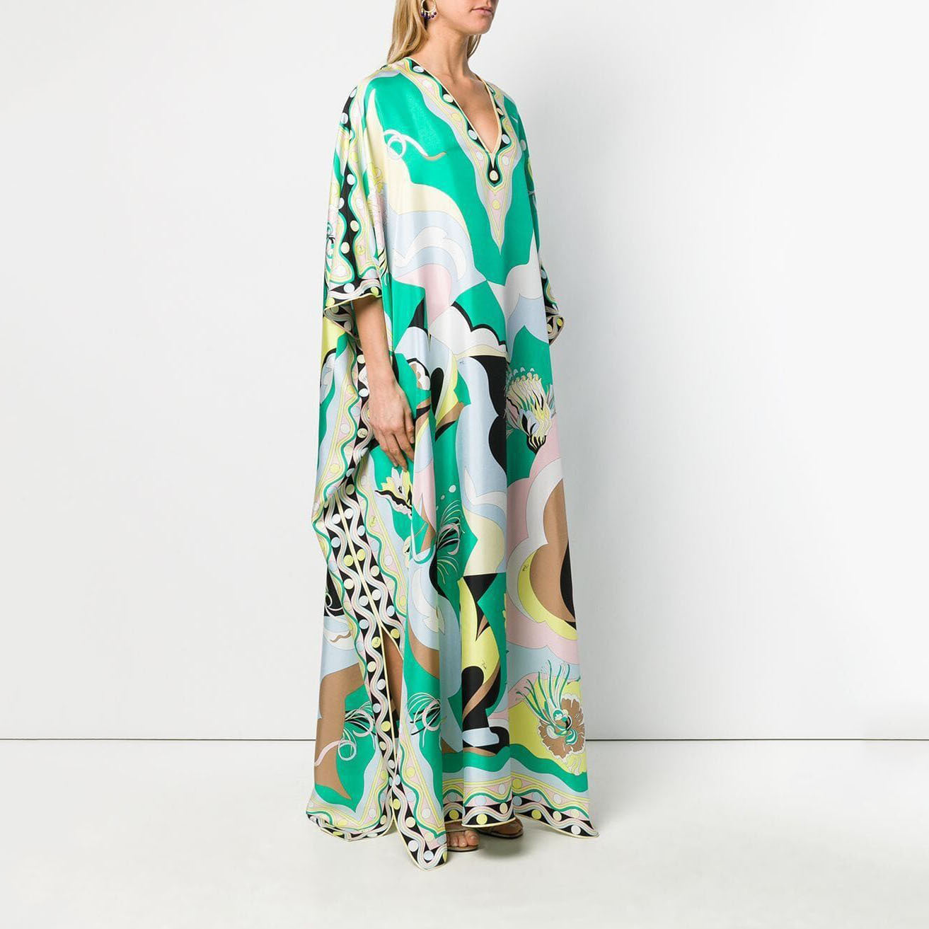 Womens Robe Loose Casual Fashion Printing V-Neck Long Skirt Holiday Style Dress