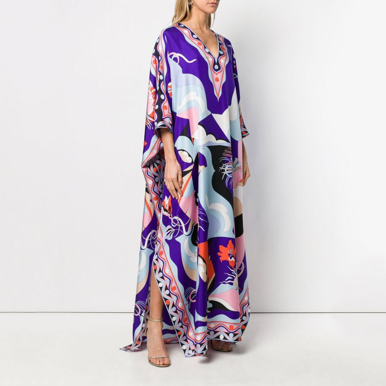 Womens Robe Loose Casual Fashion Printing V-Neck Long Skirt Holiday Style Dress