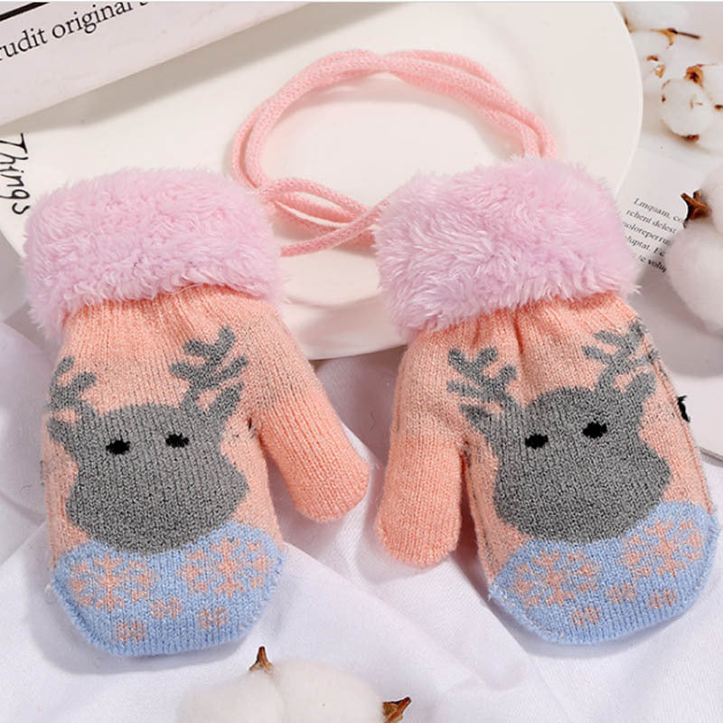 Children'S Gloves Winter New Christmas Cartoon Bag Refers To The Hanging Rope Warm Gloves Children'S Gloves
