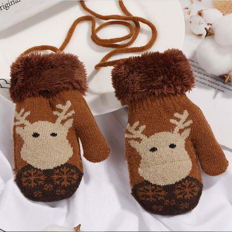 Children'S Gloves Winter New Christmas Cartoon Bag Refers To The Hanging Rope Warm Gloves Children'S Gloves