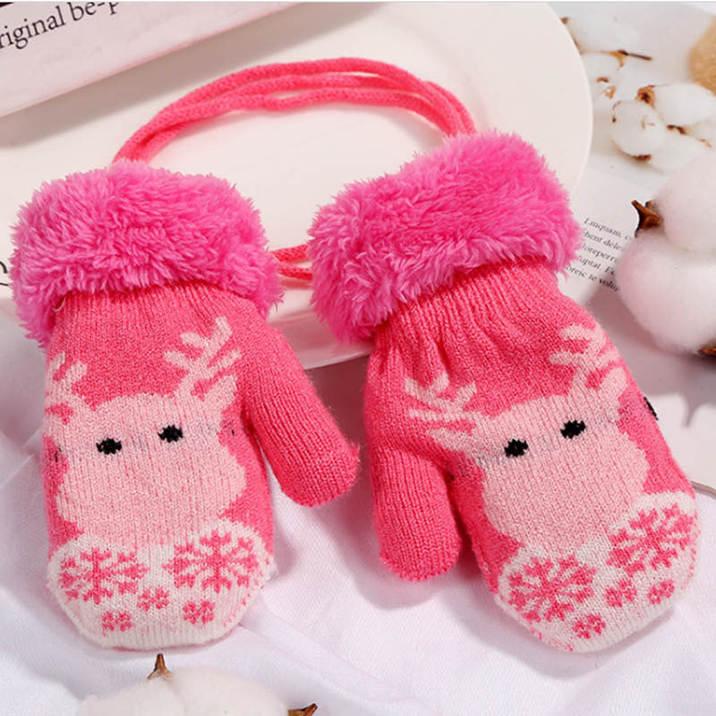 Children'S Gloves Winter New Christmas Cartoon Bag Refers To The Hanging Rope Warm Gloves Children'S Gloves