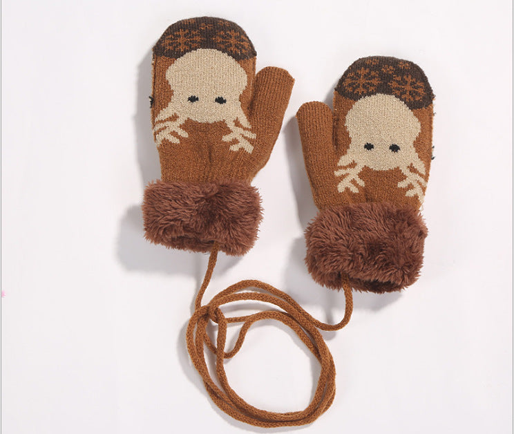 Children'S Gloves Winter New Christmas Cartoon Bag Refers To The Hanging Rope Warm Gloves Children'S Gloves