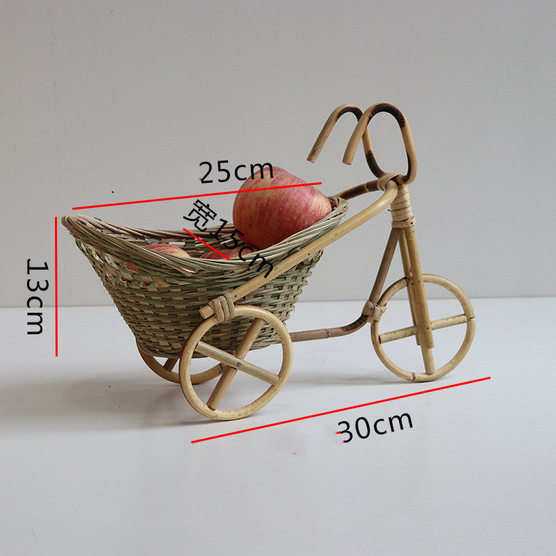 Bamboo Woven Hand-Woven Straw Fruit Basket Wicker Rattan Food Bread Storage Box Kitchen Decoration Bicycle Finishing Storage Box