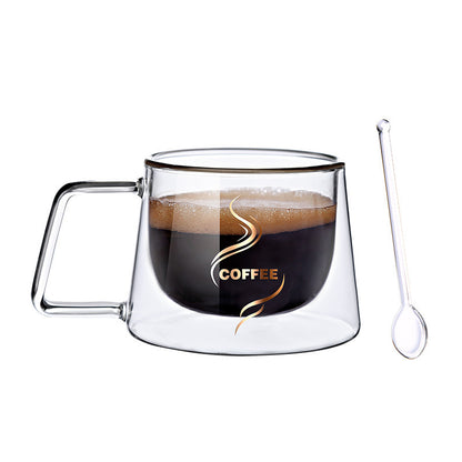 Creative Glass High Borosilicate Double-Layer Coffee Cup Fang Ke Cup Fashion Mug