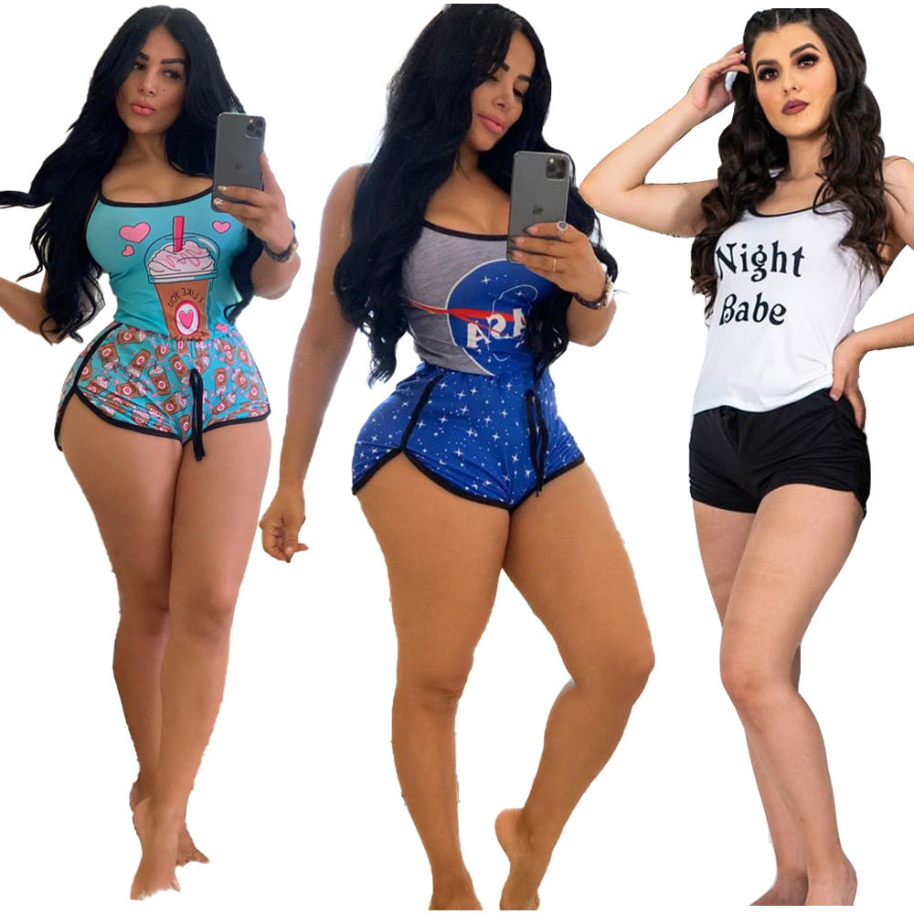 Amazon Independent Station Wish Recommended Sports And Leisure Sling Printing Two-Piece Set