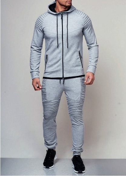 New Men's Outdoor Sports Leisure Sweater Solid Color Cardigan Top Set