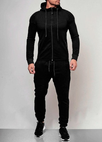 New Men's Outdoor Sports Leisure Sweater Solid Color Cardigan Top Set