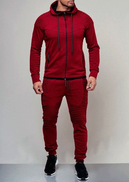 New Men's Outdoor Sports Leisure Sweater Solid Color Cardigan Top Set