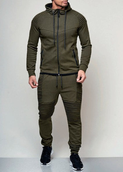 New Men's Outdoor Sports Leisure Sweater Solid Color Cardigan Top Set