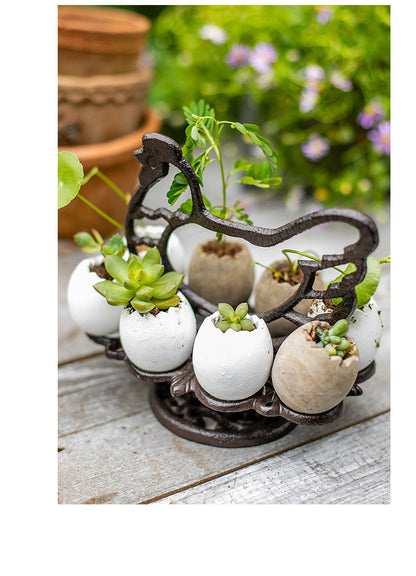 Retro Cast Iron Egg Rack American Country Nostalgic Rooster Ornaments Kitchen Cake Room Decoration Egg Tray Storage Rack