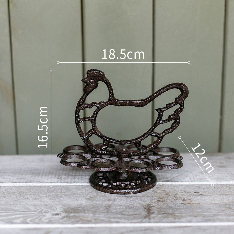 Retro Cast Iron Egg Rack American Country Nostalgic Rooster Ornaments Kitchen Cake Room Decoration Egg Tray Storage Rack