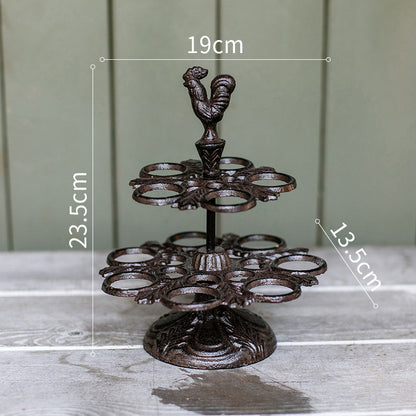 Retro Cast Iron Egg Rack American Country Nostalgic Rooster Ornaments Kitchen Cake Room Decoration Egg Tray Storage Rack
