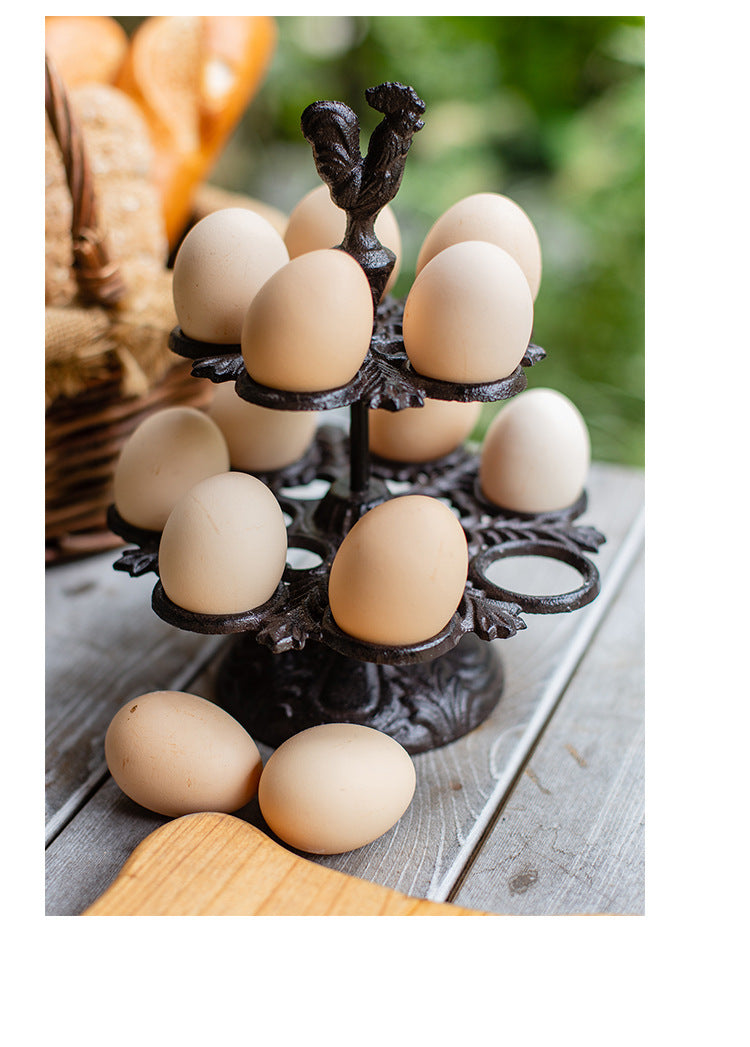 Retro Cast Iron Egg Rack American Country Nostalgic Rooster Ornaments Kitchen Cake Room Decoration Egg Tray Storage Rack