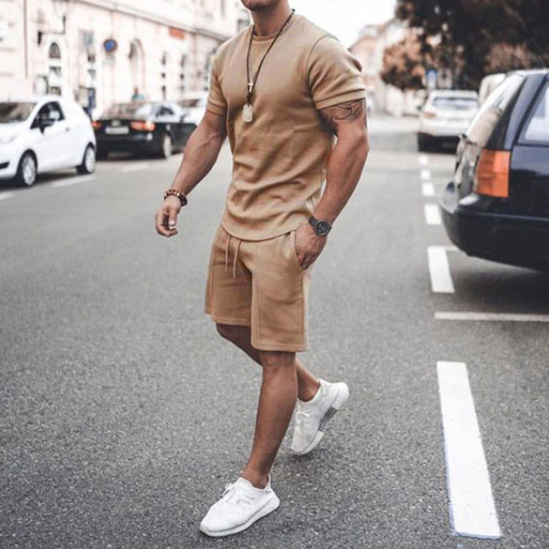 Men's Solid Color Short-sleeved Shorts Two-piece Sports And Leisure Suit