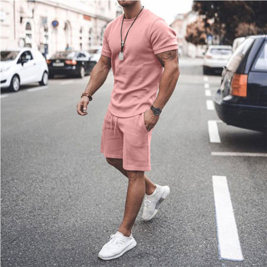 Men's Solid Color Short-sleeved Shorts Two-piece Sports And Leisure Suit