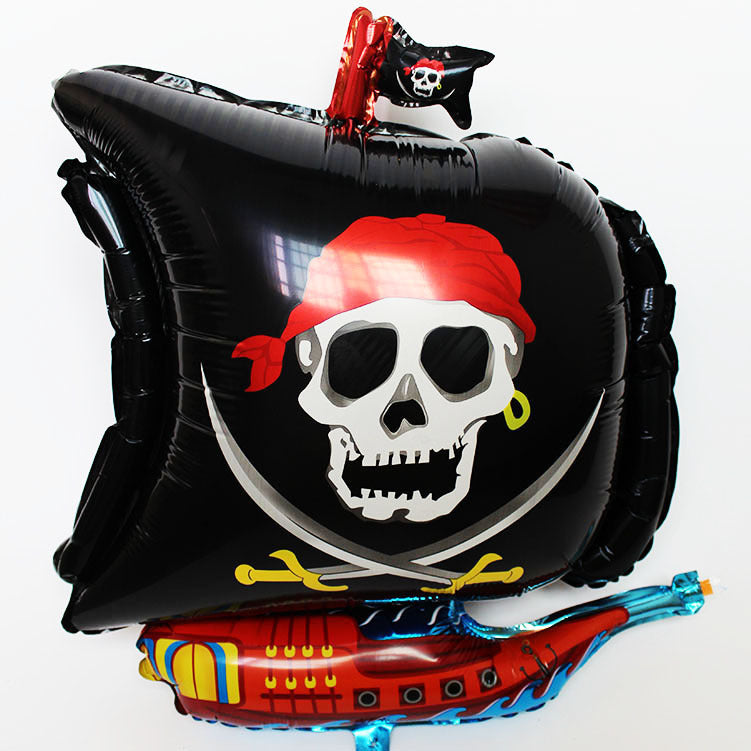 Pirate Ship Shape Aluminum Film Balloon Wholesale Cartoon Halloween Party Decoration Balloon Skull