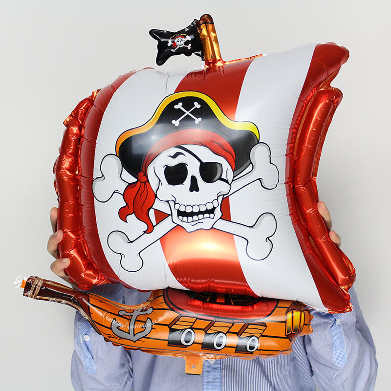 Pirate Ship Shape Aluminum Film Balloon Wholesale Cartoon Halloween Party Decoration Balloon Skull