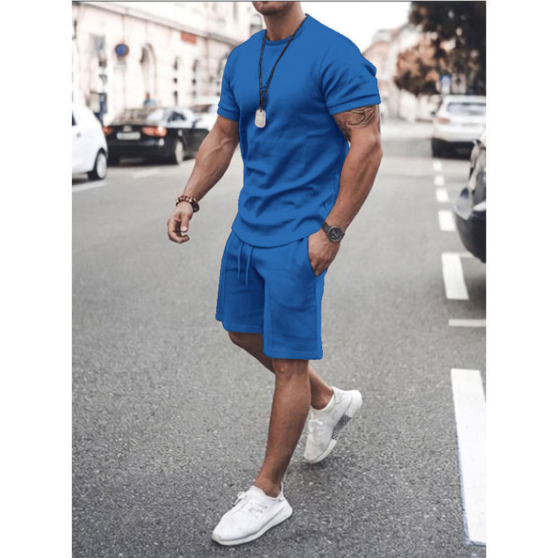 Men's Solid Color Short-sleeved Shorts Two-piece Sports And Leisure Suit
