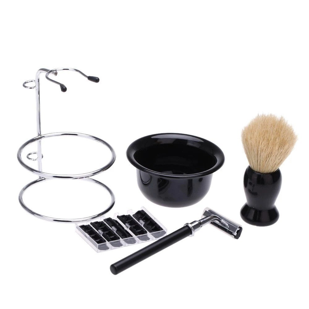 4 In 1 Men's Razor Set Male Facial Beard Cleaning Shaving Brush Bowl Stainess Steel Stand Holder 5 Blades Wet Shaving Razor Tool