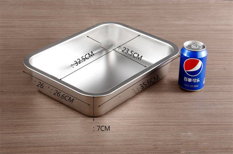 Stainless Steel Square Plate Flat Bottom Tray Deepen Kitchen Steaming Rice Tray