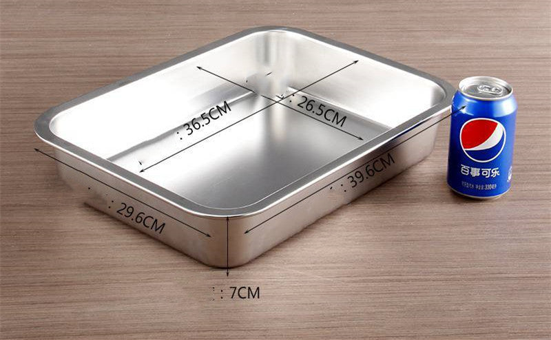 Stainless Steel Square Plate Flat Bottom Tray Deepen Kitchen Steaming Rice Tray