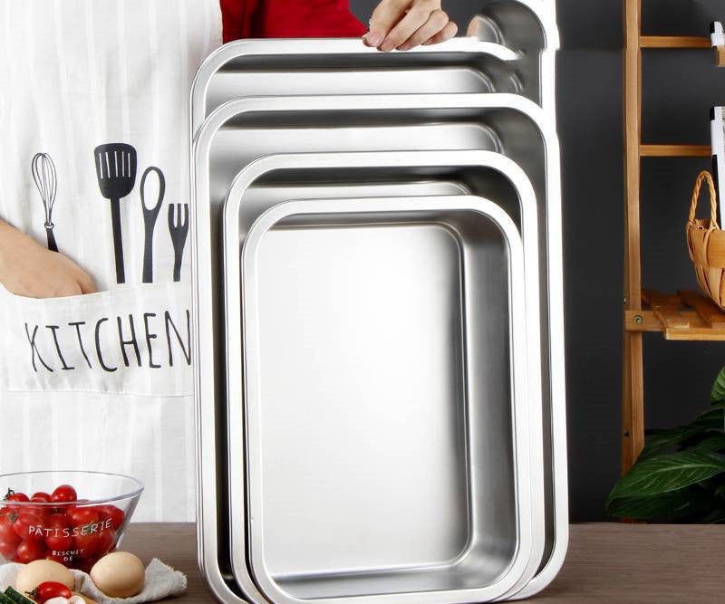 Stainless Steel Square Plate Flat Bottom Tray Deepen Kitchen Steaming Rice Tray