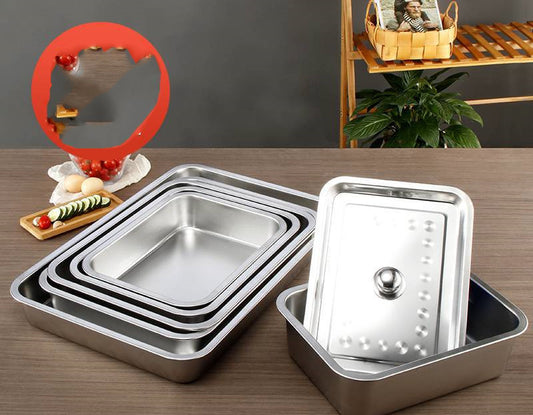 Stainless Steel Square Plate Flat Bottom Tray Deepen Kitchen Steaming Rice Tray
