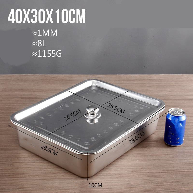 Stainless Steel Square Plate Flat Bottom Tray Deepen Kitchen Steaming Rice Tray