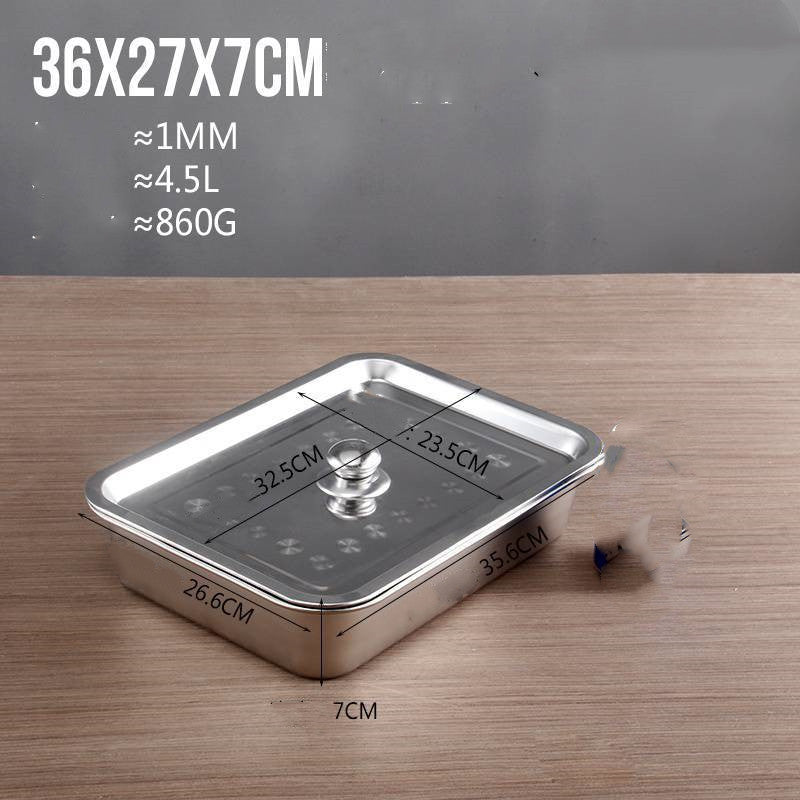 Stainless Steel Square Plate Flat Bottom Tray Deepen Kitchen Steaming Rice Tray