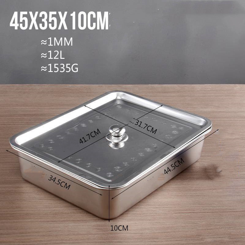 Stainless Steel Square Plate Flat Bottom Tray Deepen Kitchen Steaming Rice Tray