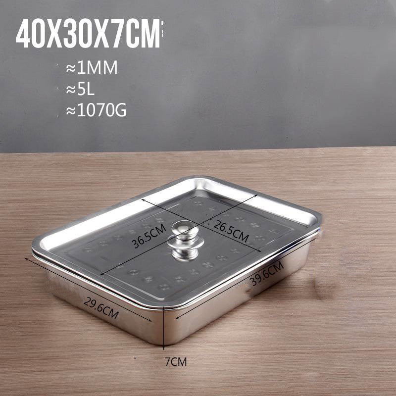 Stainless Steel Square Plate Flat Bottom Tray Deepen Kitchen Steaming Rice Tray