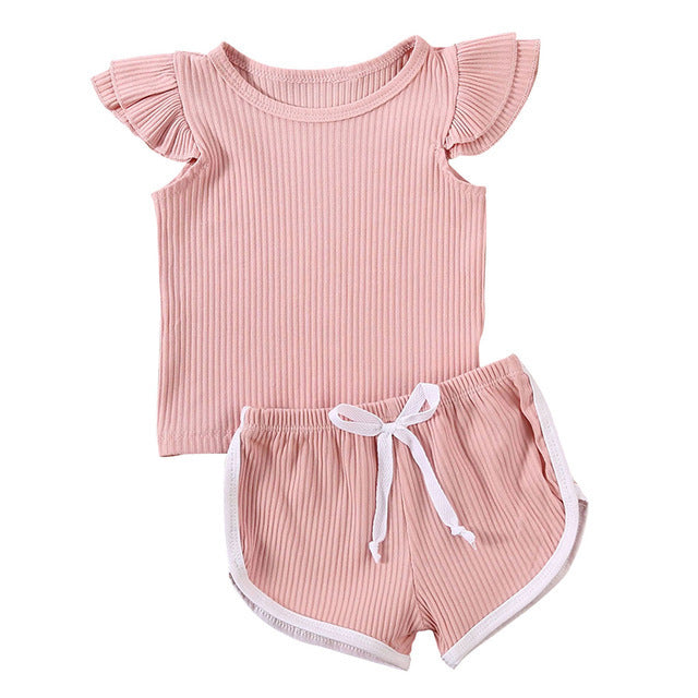 Flying Sleeve T-Shirt Shorts Sports and Leisure Two-Piece Suit