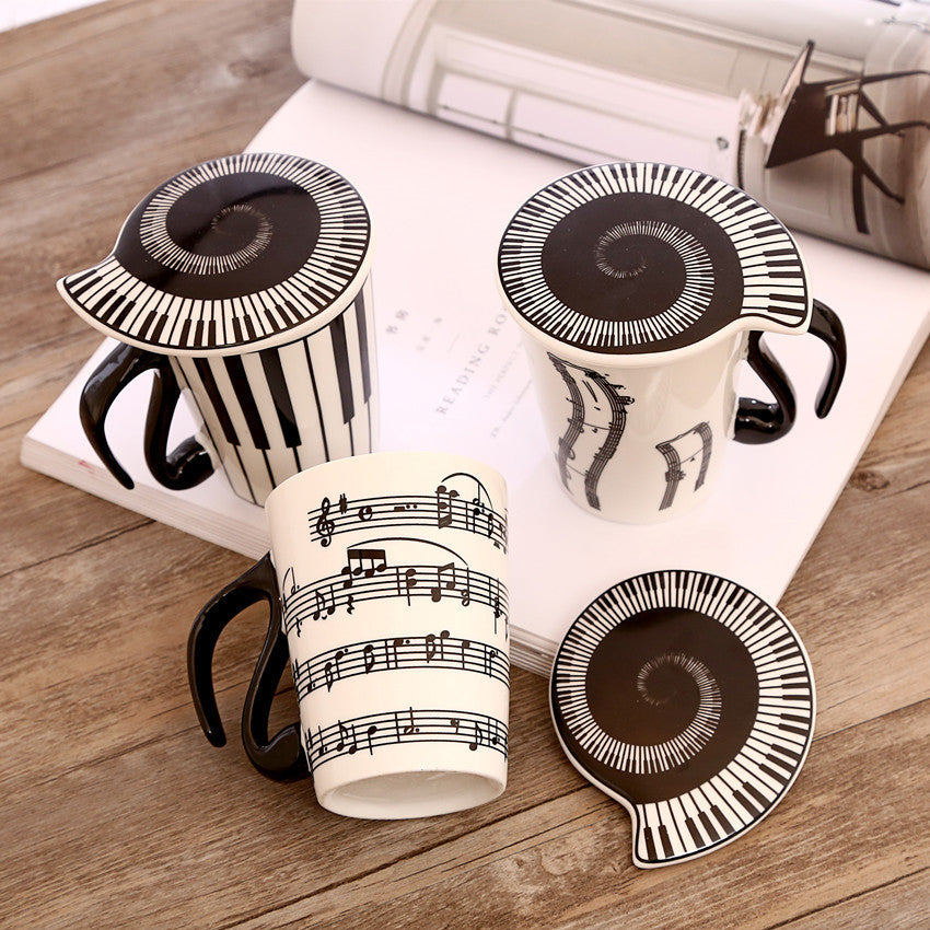 Ceramic music mug note mark water cup with lid coffee cup