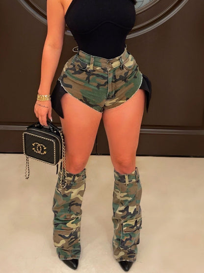 Women's Camouflage Hot Pants Three-piece Set