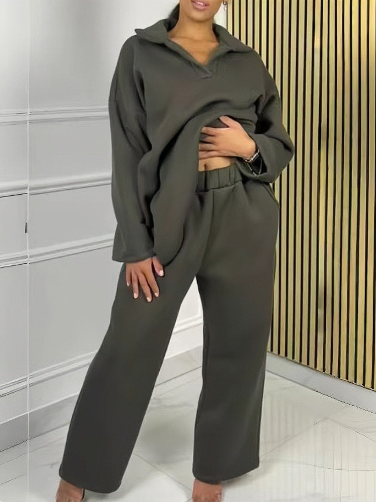 Leisure Autumn And Winter Fleece Warm Two-piece Set