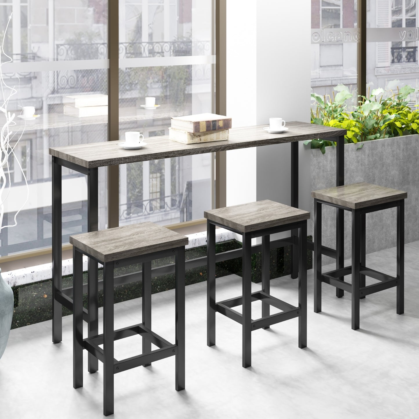 TOPMAX Counter Height Dining Table Set With 3 Stools Pub Kitchen Side Table