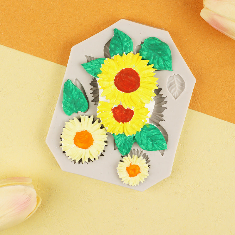 Cake Silicone Mold Sunflower Flower Leaves Pastoral