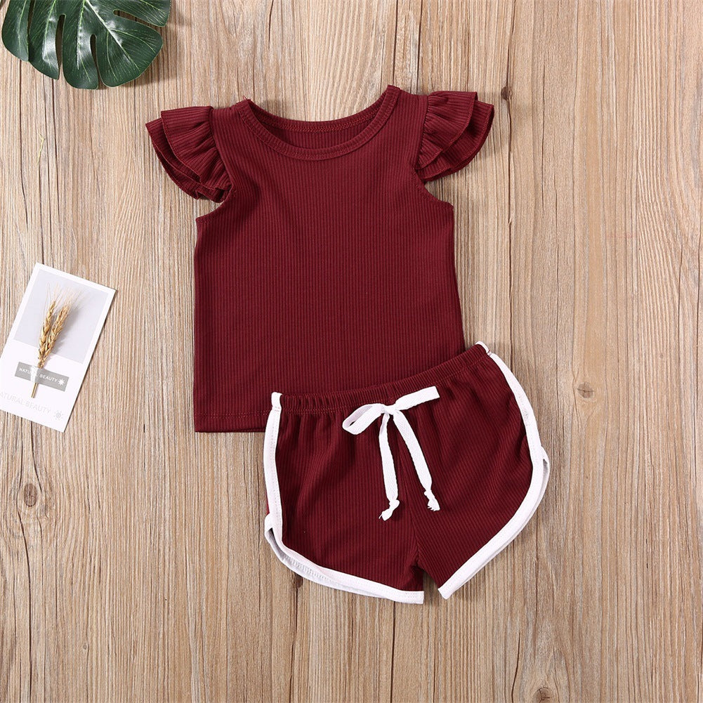 Flying Sleeve T-Shirt Shorts Sports and Leisure Two-Piece Suit