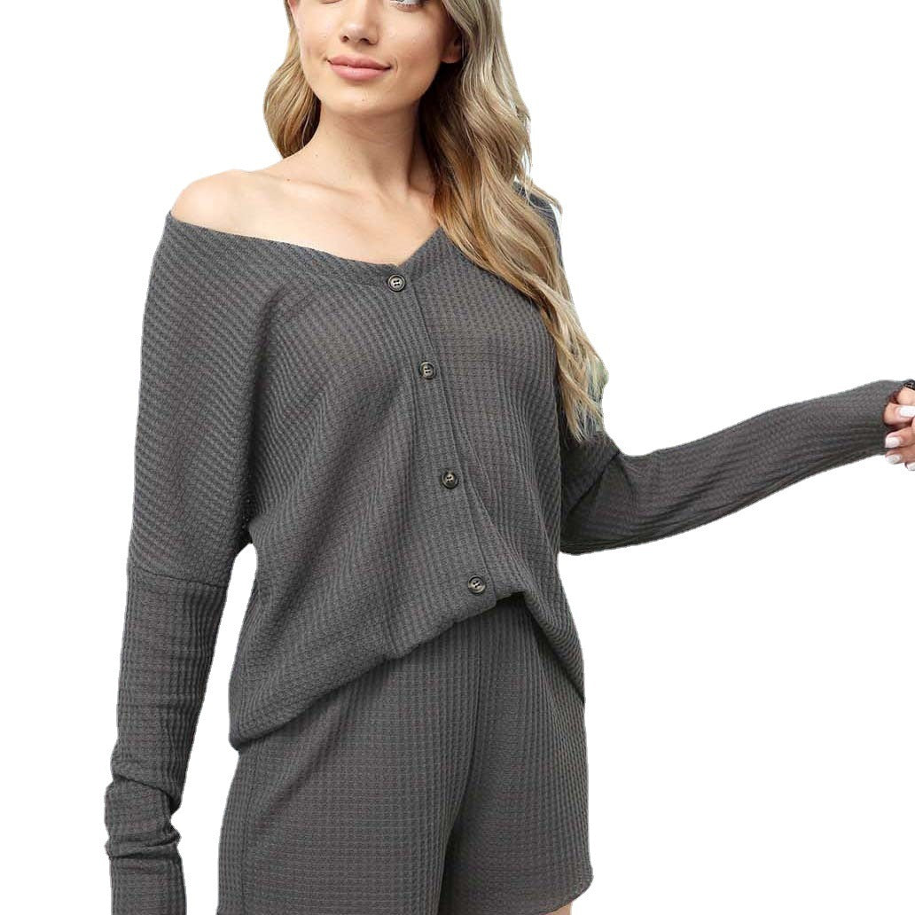 Ladies Home Leisure Suit Long Sleeve Shorts Two-piece Set