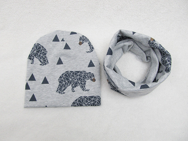 Children's Pullover Hat Animal Print Hat Scarf Two-piece Set