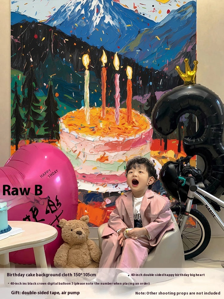 Birthday Party Layout Cake Hanging Cloth Children Background Wall