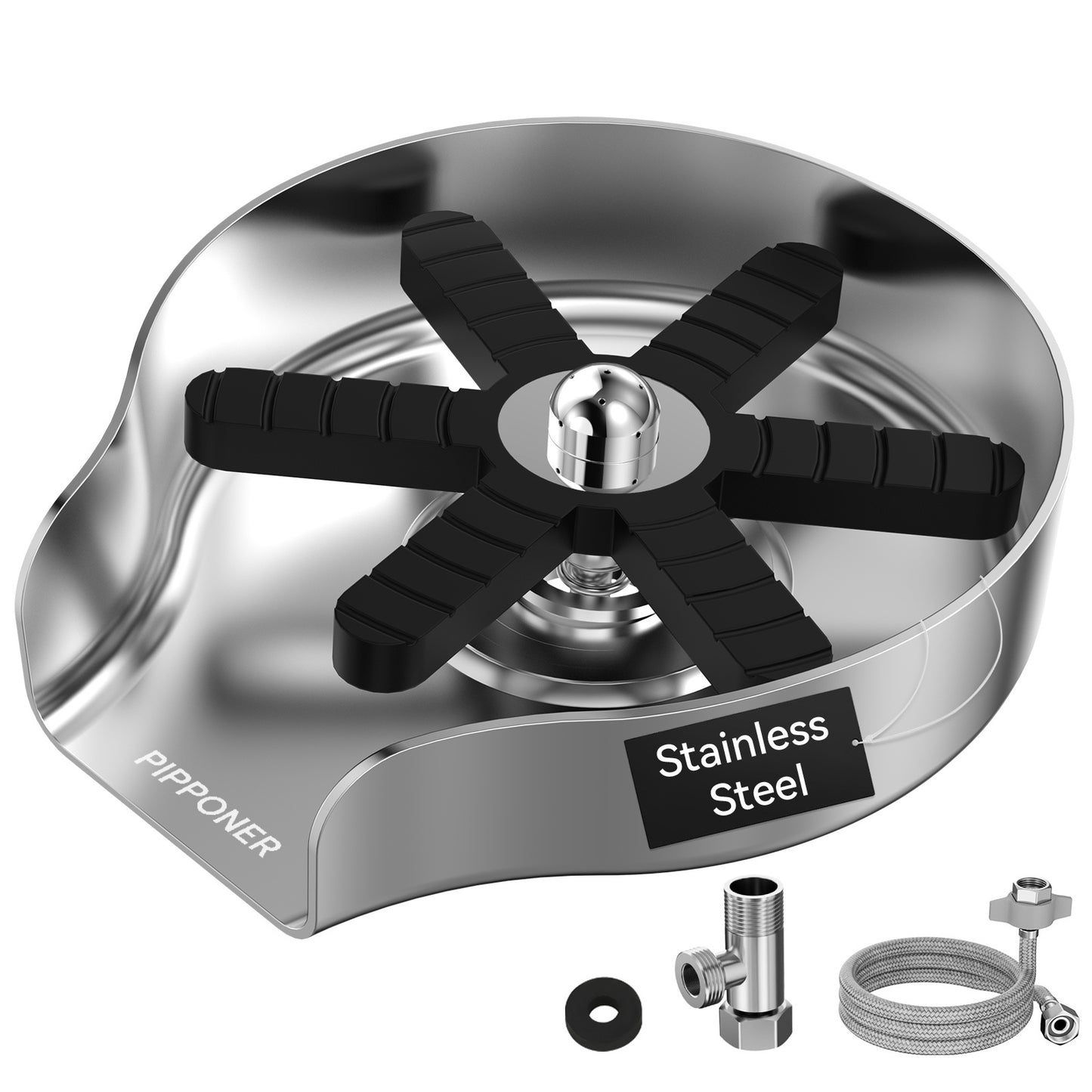 PIPPONER Metal Glass Rinser For Kitchen Sink, 5-inch High Pressure Cup Washer With Hose, Stainless Steel Glass Washer For Sink, DIY Sink Bottle Washer For Home And Commercial Use