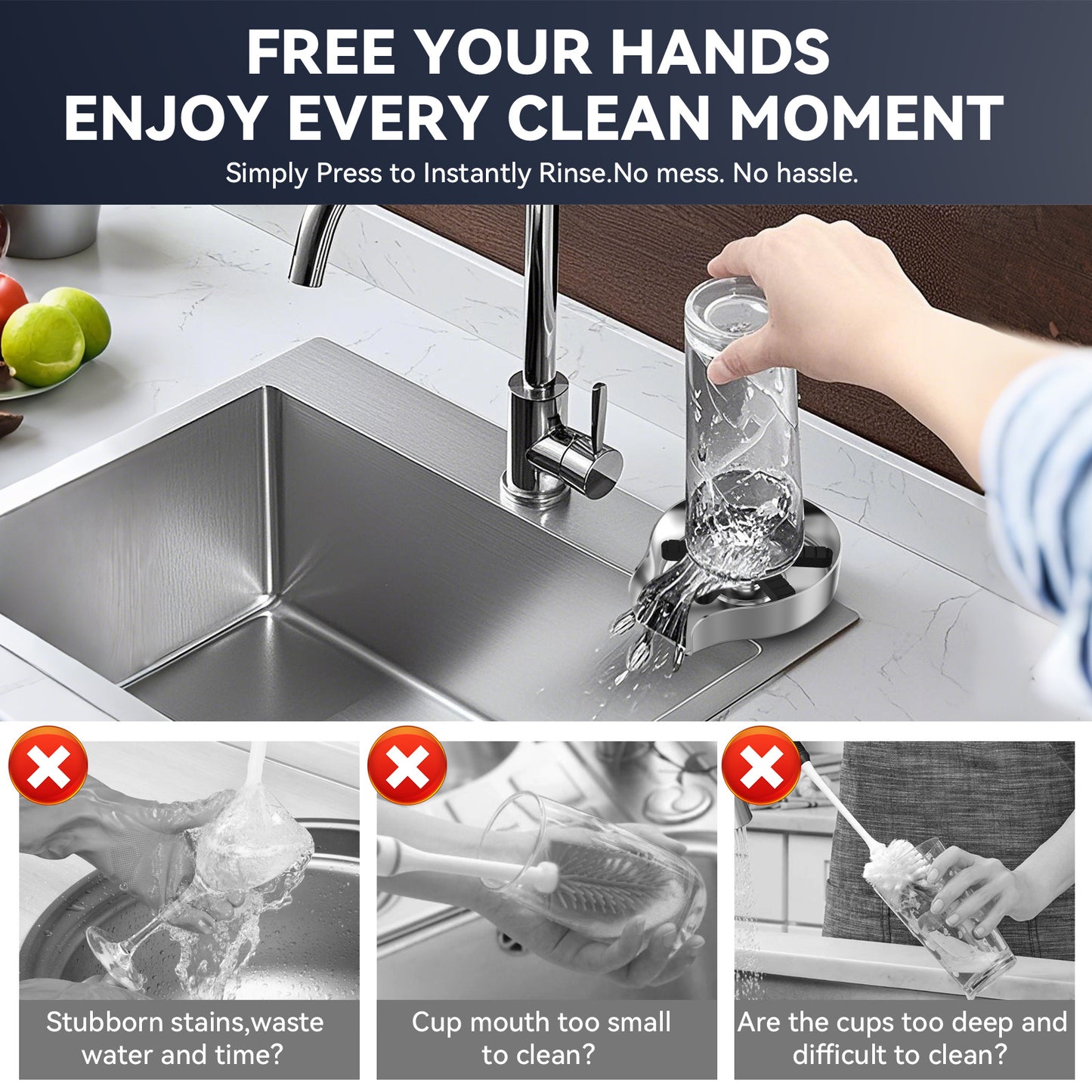 PIPPONER Metal Glass Rinser For Kitchen Sink, 5-inch High Pressure Cup Washer With Hose, Stainless Steel Glass Washer For Sink, DIY Sink Bottle Washer For Home And Commercial Use