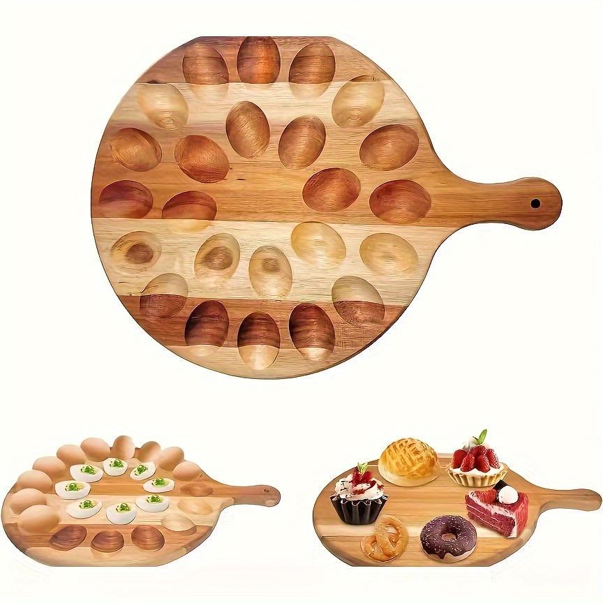 Two-pack Solid Wood Egg Rack With Handles Multi-compartment Egg Storage Container Suitable For Natural Wood Grain Kitchen Countertops And Cabinets Space-saving And Durable Design Country Style Kitchen