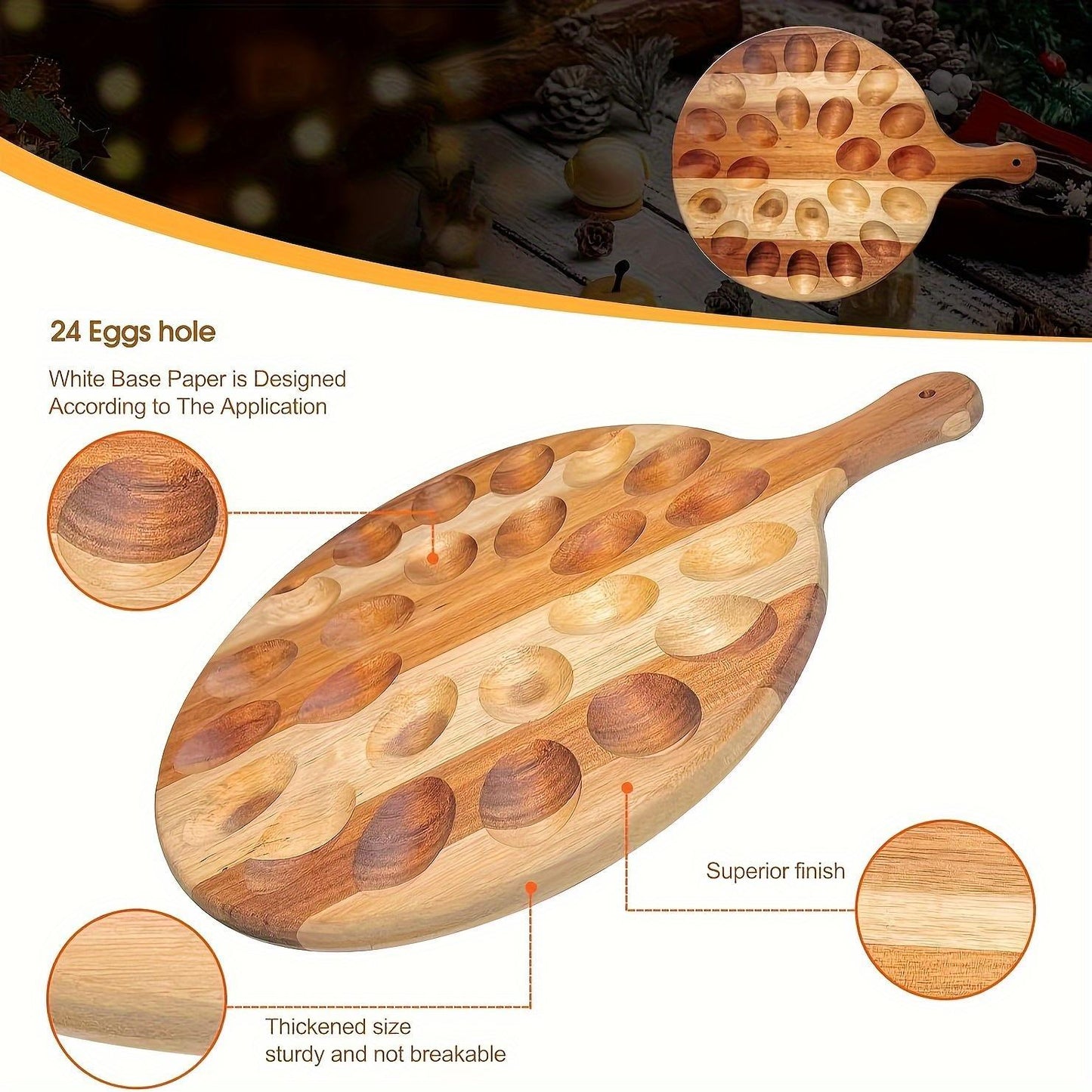 Two-pack Solid Wood Egg Rack With Handles Multi-compartment Egg Storage Container Suitable For Natural Wood Grain Kitchen Countertops And Cabinets Space-saving And Durable Design Country Style Kitchen