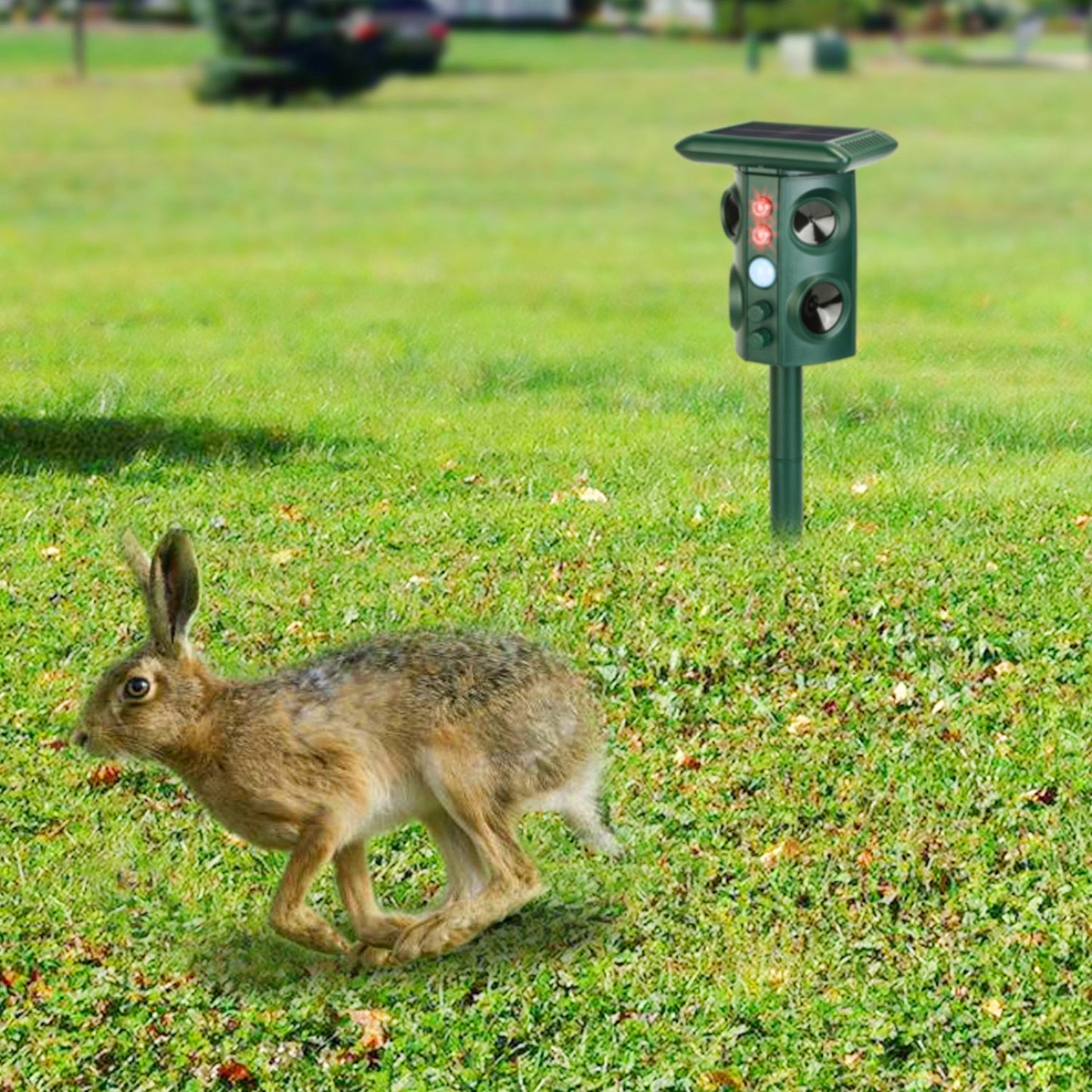 Solar Ultrasonic Animal Repeller Solar Powered Animal Repellent Chaser With PIR Motion Sensor IP54 Waterproof Sound Flashing Light For Deer Raccoon Squirrel Mice Snakes Cat Dog