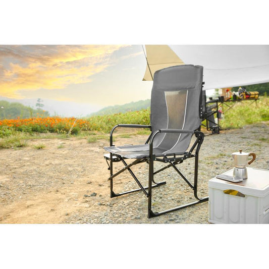 Heavy Duty Folding Camping Chair With Extra Large Portable Side Table And Pocket For Beach, Fishing, Travel, Picnic, And Lawn Gray