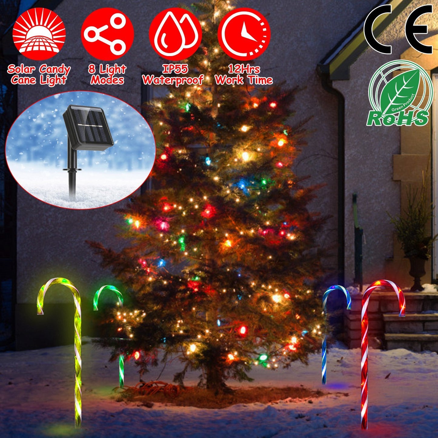 Solar Christmas Candy Cane Light IP55 Waterproof Stake Light Lamp For Patio Yard Garden Pathway Outdoor Christmas Decorative Light